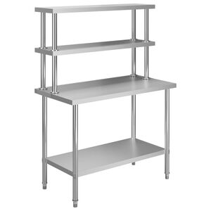 vidaXL Table de travail de cuisine avec &eacute;tag&egrave;re 120x60x150 cm Inox