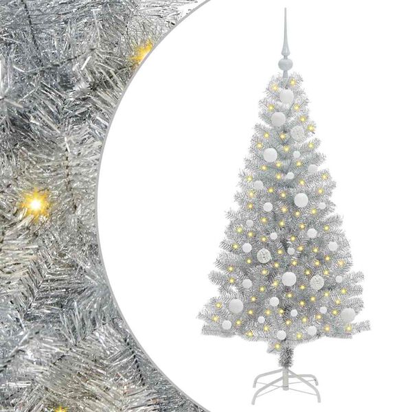 vidaXL Sapin de No&euml;l avec 150 LED avec support Argent 120 cm PET
