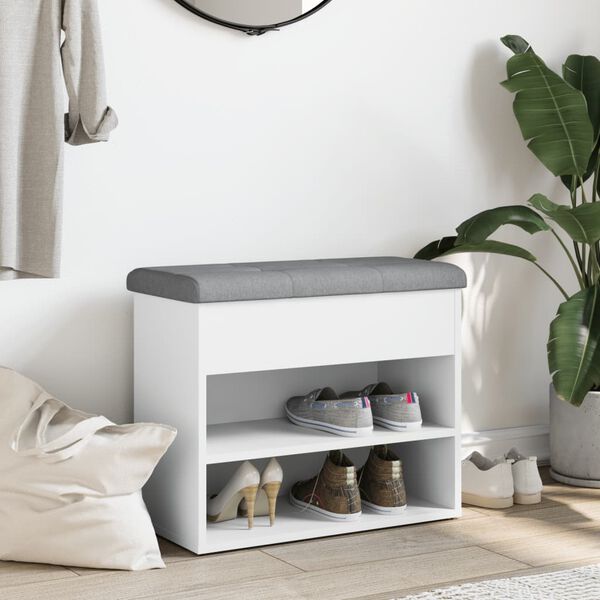vidaXL Banc &agrave; chaussures Blanc 62x32x50 cm Bois d'ing&eacute;nierie