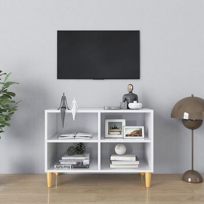vidaXL Meuble TV avec pieds en bois massif Blanc brillant 69,5x30x50cm