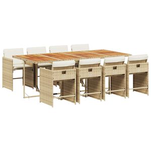 vidaXL Ensemble &agrave; manger de jardin et coussins 9 pcs beige Poly rotin
