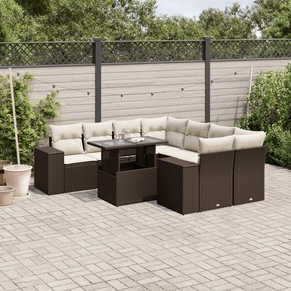 vidaXL Salon de jardin avec coussins 9 pcs marron r&eacute;sine tress&eacute;e