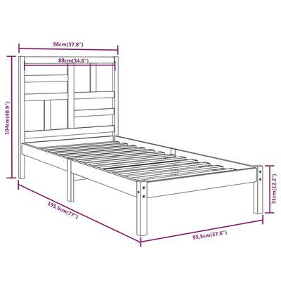 vidaXL Cadre de lit Blanc Bois massif 90x190 cm Simple