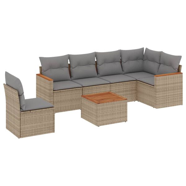 vidaXL Salon de jardin avec coussins 7 pcs beige r&eacute;sine tress&eacute;e