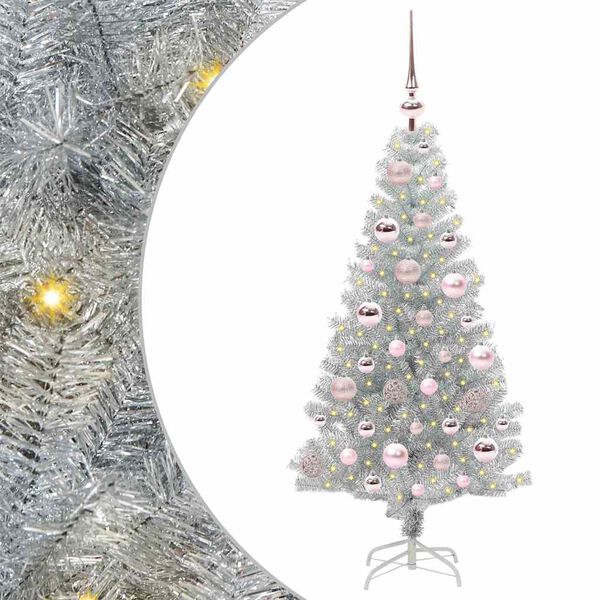 vidaXL Sapin de No&euml;l avec 150 LED avec support Argent 120 cm PET