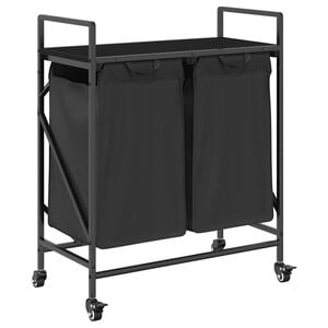 vidaXL Panier &agrave; linge &agrave; 2 compartiments avec roulettes en ch&ecirc;ne noir