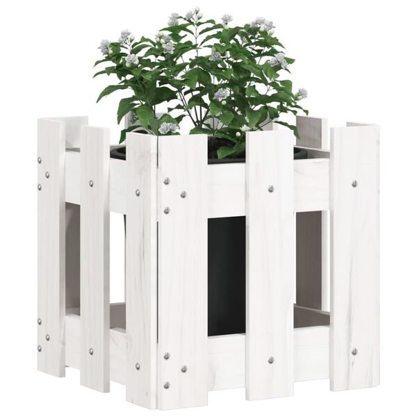 vidaXL Jardini&egrave;re avec design de cl&ocirc;ture blanc 30x30x30 cm pin massif
