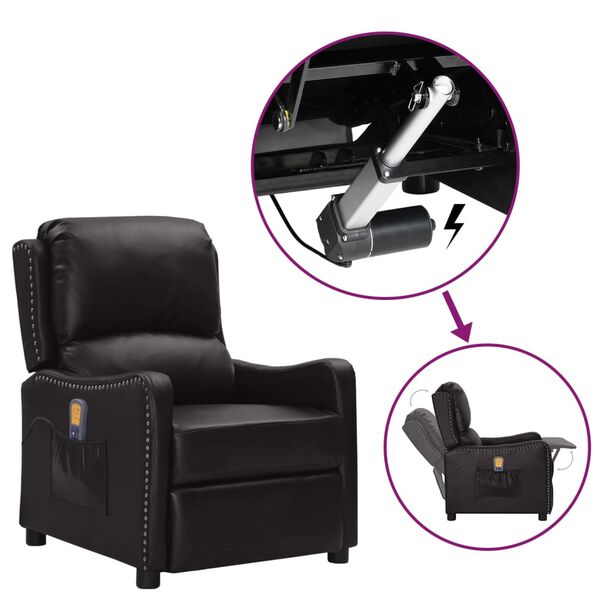 vidaXL Fauteuil de massage noir similicuir brillant