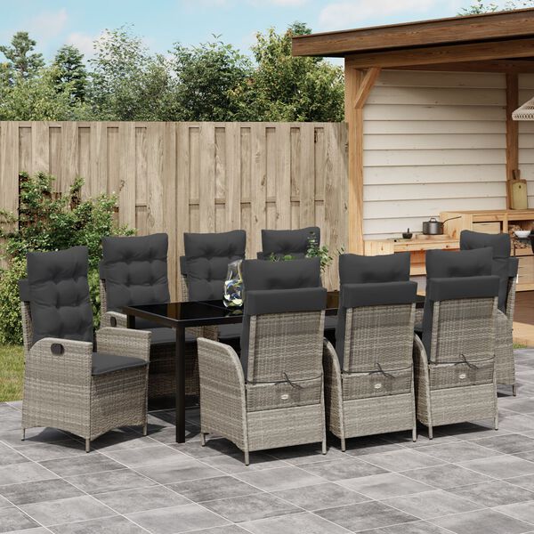 vidaXL Ensemble de salle &agrave; manger pour jardin 9 pcs Gris clair