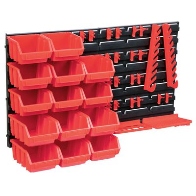 vidaXL Kit de bacs de stockage et panneaux muraux 39 pcs Rouge et noir