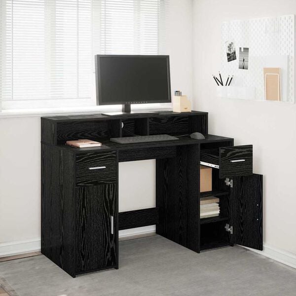 vidaXL Bureau avec porte Ch&ecirc;ne noir 120 x 55 x 91 cm Bois d'ing&eacute;nierie