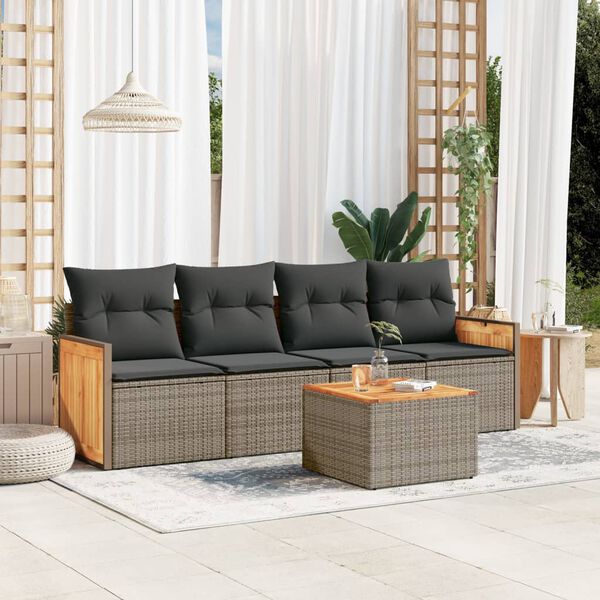 vidaXL Salon de jardin 5 pcs avec coussins gris r&eacute;sine tress&eacute;e