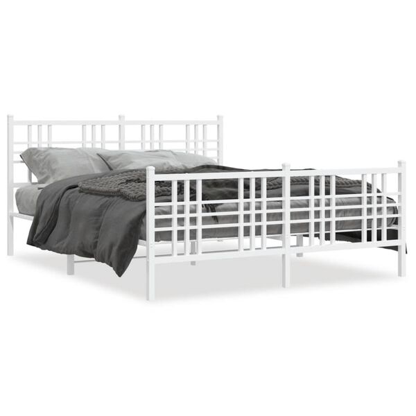 vidaXL Cadre de lit m&eacute;tal sans matelas et pied de lit blanc 160x200 cm