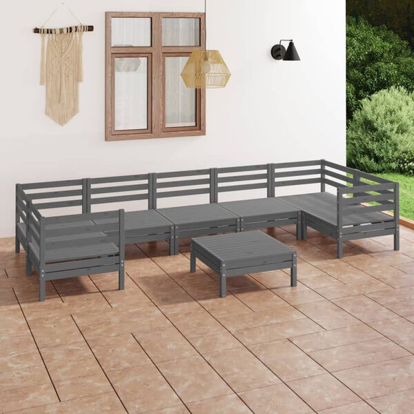 vidaXL Salon de jardin 8 pcs Gris Bois de pin massif