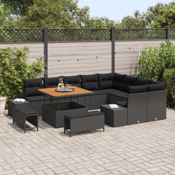 vidaXL Ensemble de canap&eacute; de jardin 12 pcs Noir Poly rotin