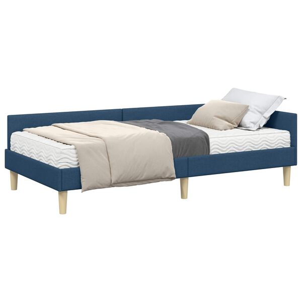 vidaXL Cadre de lit d'angle avec matelas avec matelas 2 pcs Bleu tissu
