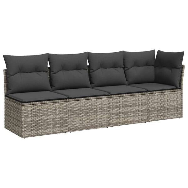 vidaXL Salon de jardin 8 pcs avec coussins gris r&eacute;sine tress&eacute;e