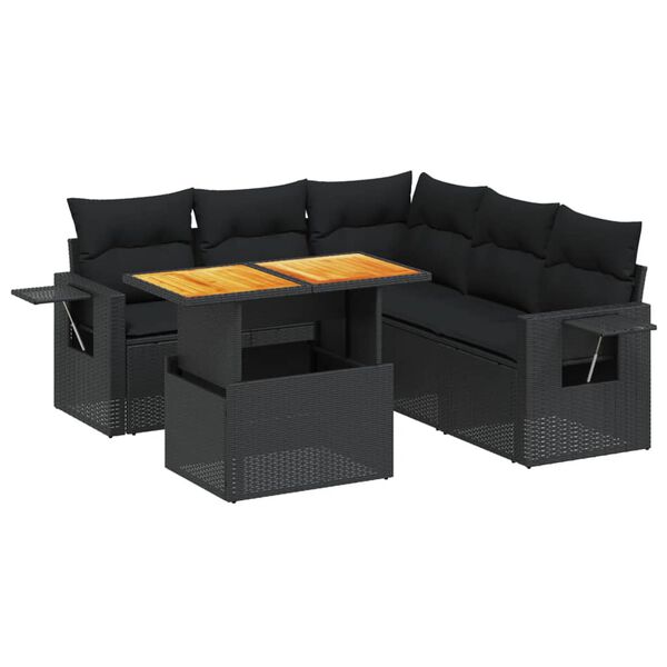vidaXL Salon de jardin 6 pcs avec coussins noir r&eacute;sine tress&eacute;e