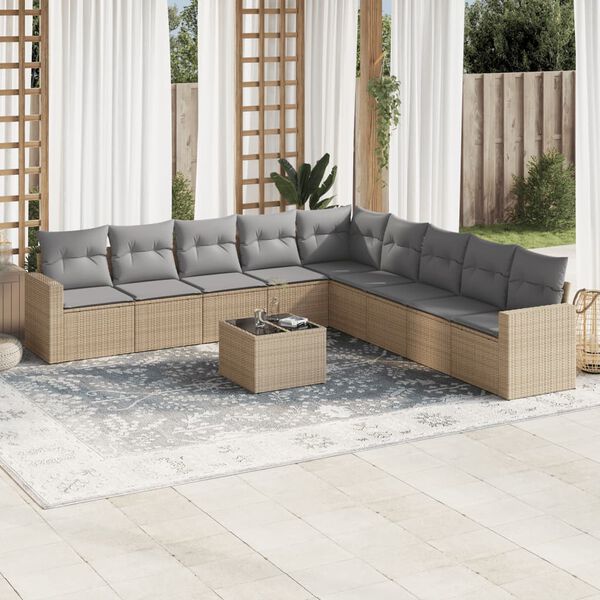vidaXL Salon de jardin avec coussins 10 pcs beige r&eacute;sine tress&eacute;e