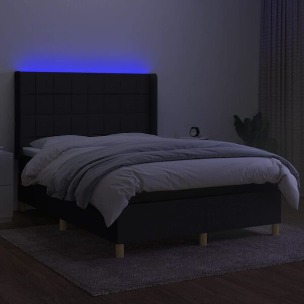vidaXL Sommier &agrave; lattes de lit matelas et LED Noir 140x200 cm Tissu