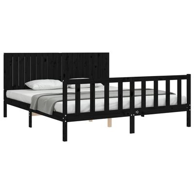 vidaXL Cadre de lit avec tête de lit noir Super King Size bois massif