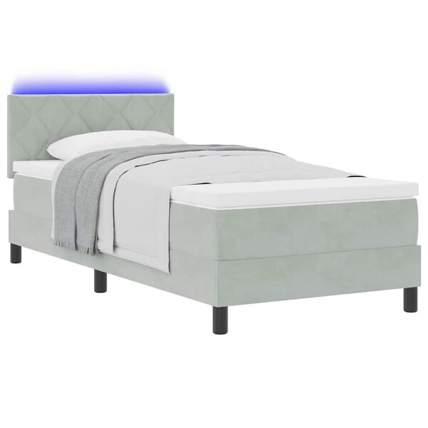 vidaXL Lit &agrave; ressort LED avec matelas Gris clair 100 x 200 cm Velours