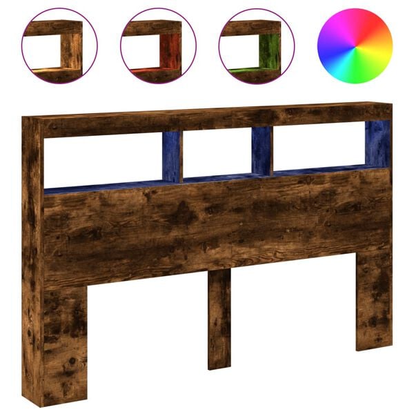 vidaXL Armoire t&ecirc;te de lit avec LED ch&ecirc;ne fum&eacute; 160x17x102 cm