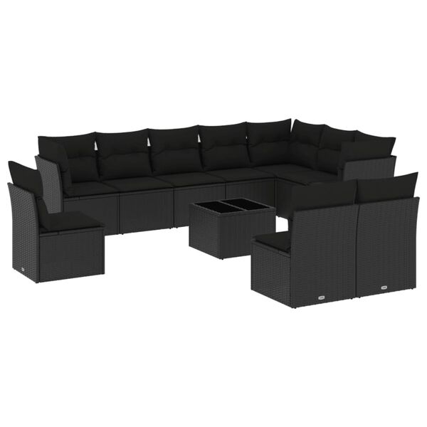 vidaXL Salon de jardin 11 pcs avec coussins noir r&eacute;sine tress&eacute;e
