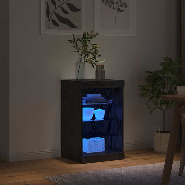 vidaXL Buffet LED Ch&ecirc;ne noir 41 x 37 x 67 cm Bois d'ing&eacute;nierie