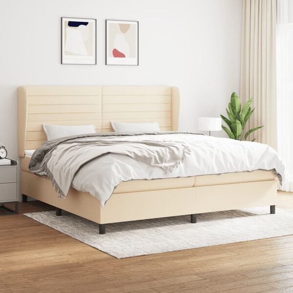 vidaXL Sommier &agrave; lattes de lit avec matelas Cr&egrave;me 200x200 cm Tissu