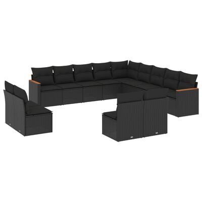 vidaXL Salon de jardin avec coussins 13 pcs noir résine tressée