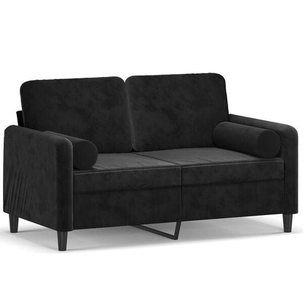 vidaXL Canap&eacute; 2 places et oreillers et coussins Noir 120 cm Velours