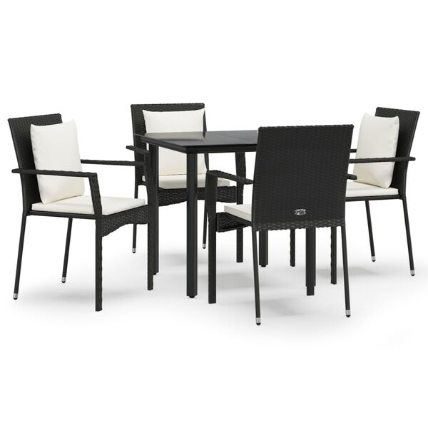 vidaXL Ensemble &agrave; manger de jardin coussins 5pcs Noir R&eacute;sine tress&eacute;e