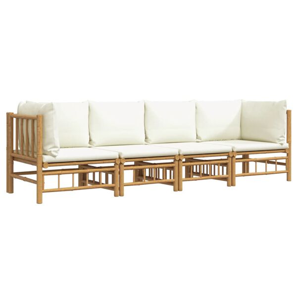 vidaXL Salon de jardin 4 pcs avec coussins blanc crème bambou