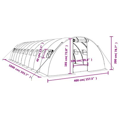 vidaXL Serre avec cadre en acier vert 40 m² 10x4x2 m