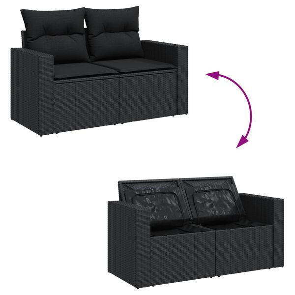 vidaXL Salon de jardin avec coussins 14 pcs noir r&eacute;sine tress&eacute;e