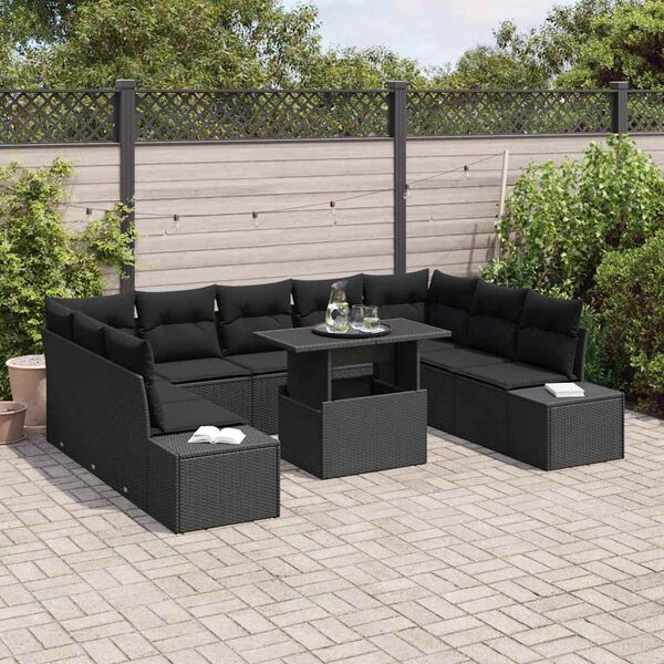 vidaXL Ensemble de canapé de jardin avec coussin 10 pcs Noir polyrotin