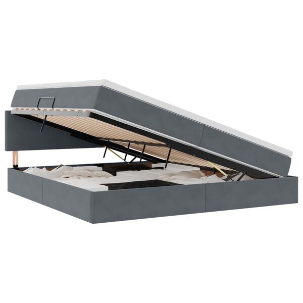 vidaXL Lit de Rangement avec matelas Gris fonc&eacute; 200 x 200 cm Velours