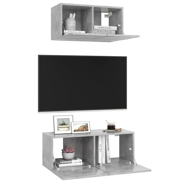 vidaXL Ensemble de meubles TV 2 pcs Gris b&eacute;ton Bois d'ing&eacute;nierie
