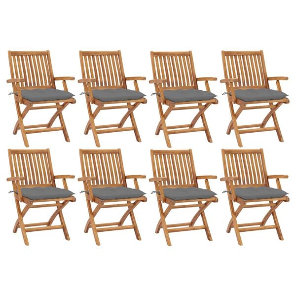 vidaXL Chaises pliables de jardin avec coussins lot de 8 Teck solide