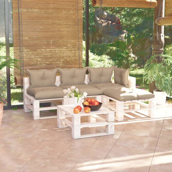 vidaXL Salon palette de jardin 5 pcs avec coussins bois de pin