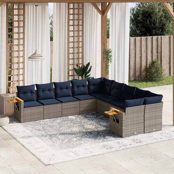 vidaXL Salon de jardin 10 pcs avec coussins gris r&eacute;sine tress&eacute;e