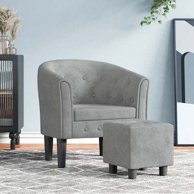 vidaXL Fauteuil avec repose-pied gris clair velours