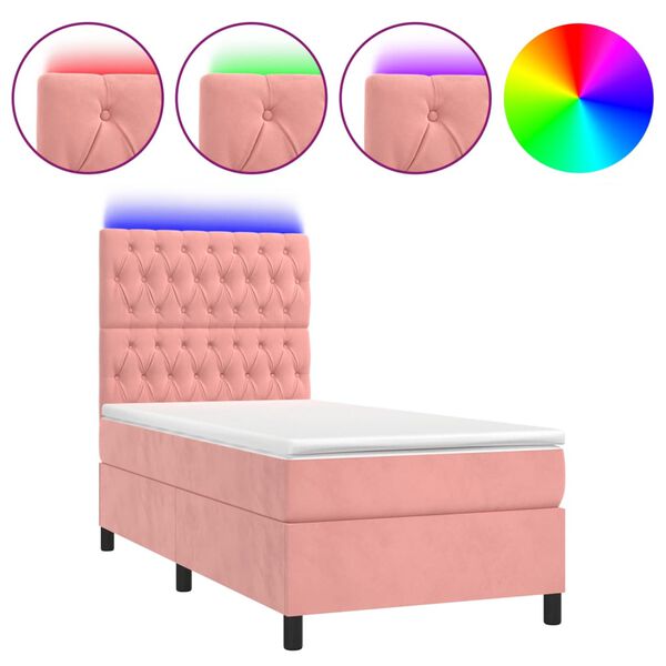 vidaXL Sommier &agrave; lattes de lit matelas et LED Rose 80x200 cm Velours