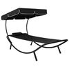 vidaXL Lit de repos d'ext&eacute;rieur avec auvent et oreiller Noir