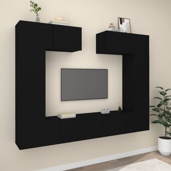 vidaXL Ensemble de meubles TV 6 pcs Noir Bois d'ing&eacute;nierie