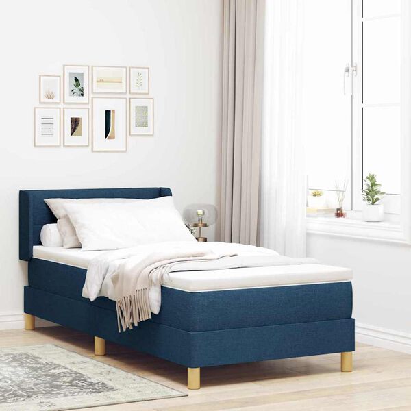 vidaXL Lit &agrave; Ressorts avec matelas Bleu 90 x 190 cm tissu