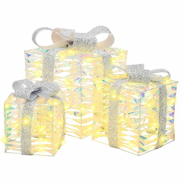 vidaXL Bo&icirc;te Cadeau avec 60 LED 3 pcs Blanc chaud 20 x 20 x 20 cm PET