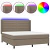 vidaXL Sommier &agrave; lattes de lit matelas et LED Taupe 180x200 cm Tissu