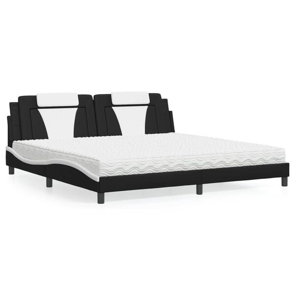 vidaXL Lit Viana avec matelas noir et blanc 200x200 cm similicuir